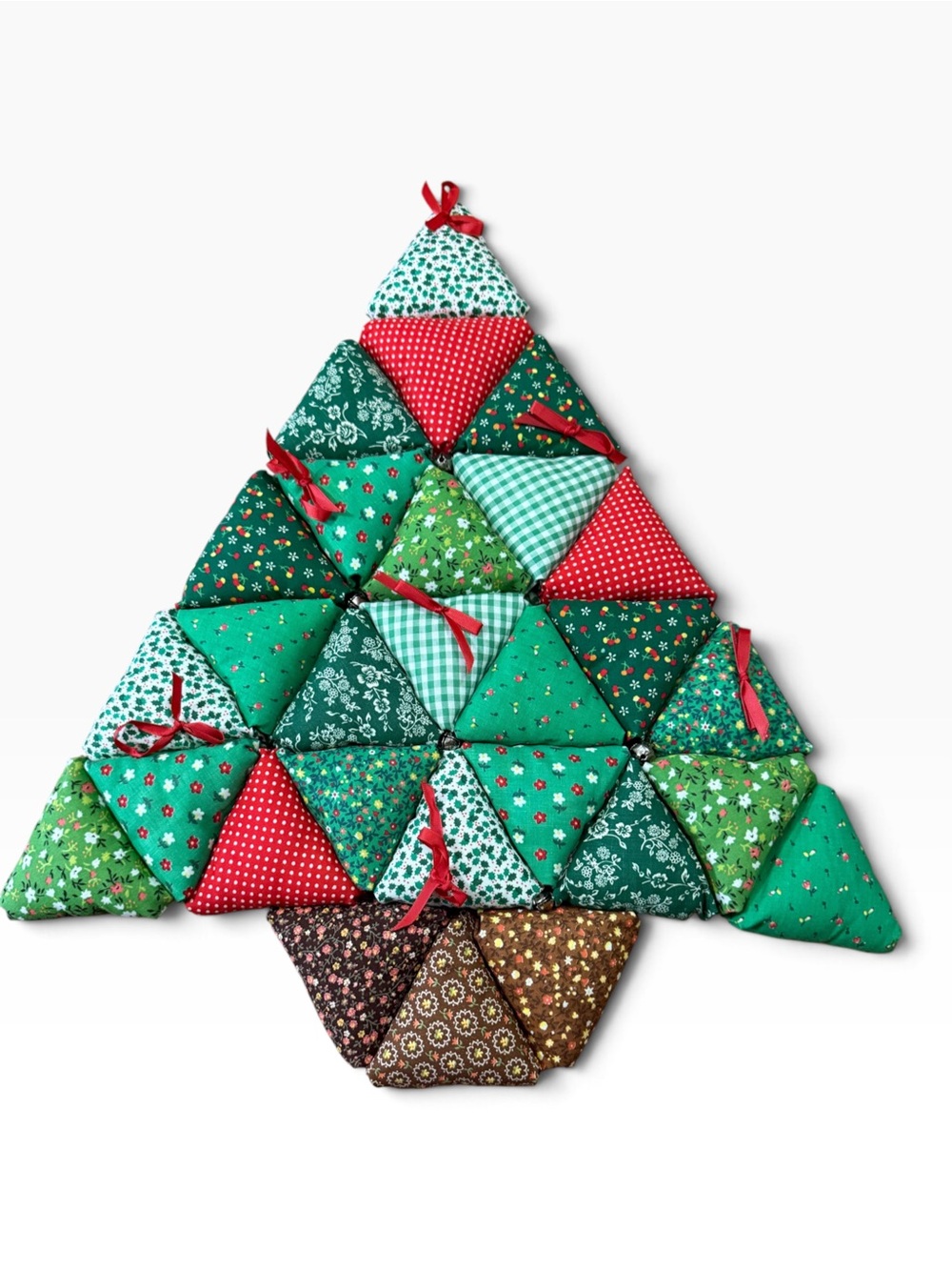 Vintage Handmade Puffy Patchwork Christmas Tree Wall Hanging